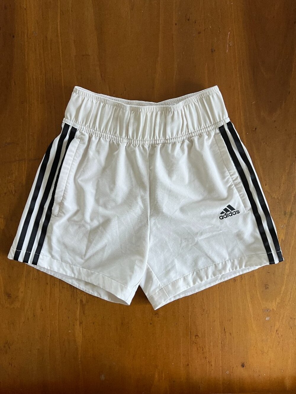 Adidas White Black 3 Stripe Athletic Running Shorts Drawstring Pockets